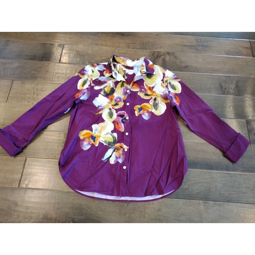 CHICO'S Women's purple floral long-sleeve button blouse shirt - 1.5 (US 10) - Picture 3 of 9